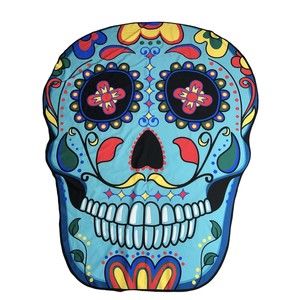 GIANT 5 ft SUGAR SKULL Halloween Multicolor Thin Beach Pool Shower Sand Blanket